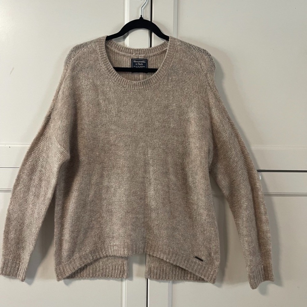 Abercrombie & Fitch Womens Crewneck Sweater Large Oatmeal Beige Split Back L